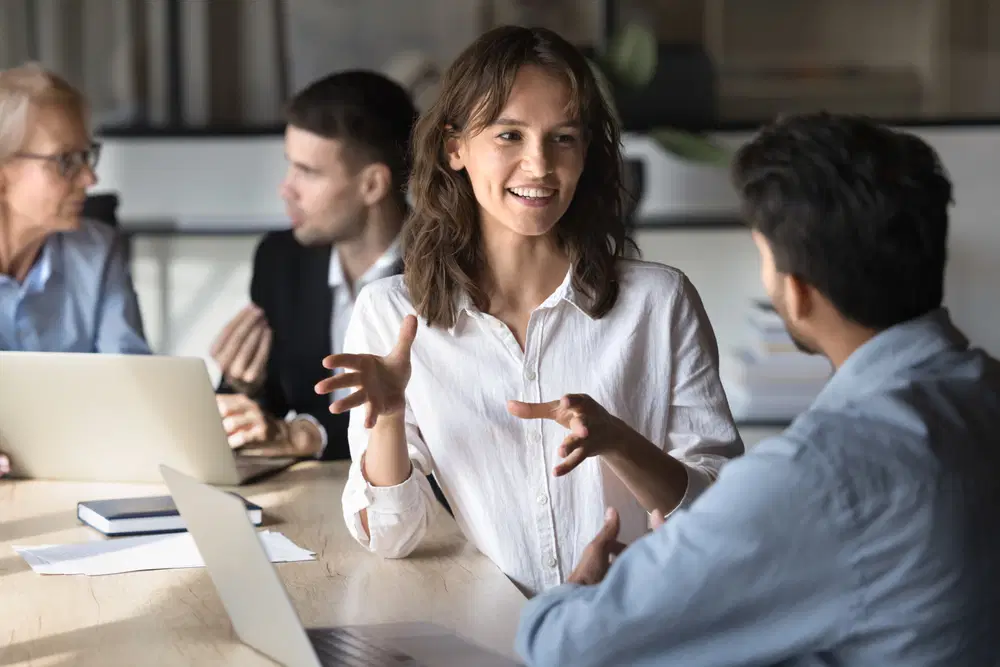 corporate professional team engaging in a discussion