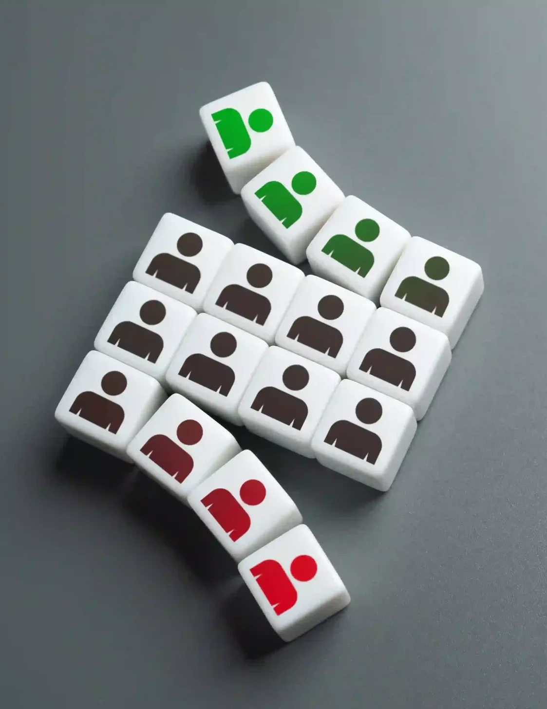 High worker turnover concept with icon blocks in red and green.
